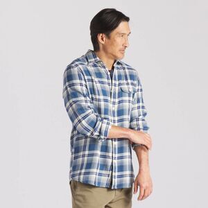 Grayers Mens Rugged‎ Twill Shirt Navy Cream Plaid Button Up Size XL